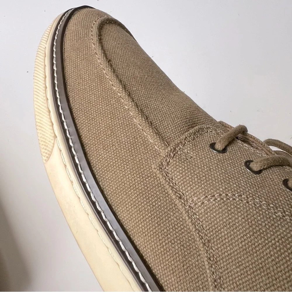 Johnston & Murphy McGuffey Moc Toe Shoes Tan Canvas Leather Sheepskin men 12